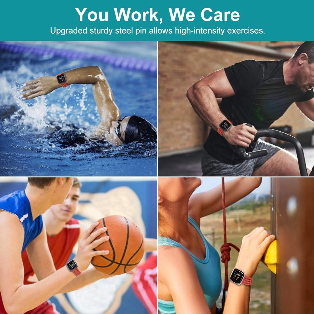 CAVN Sport Bands Compatible with Fitbit Versa 2 / Versa/Versa Lite Bands for Women Men, Soft Waterproof Breathable Silicone Replacement Smart Watch Strap, Orange, L(6.5-9.1in)