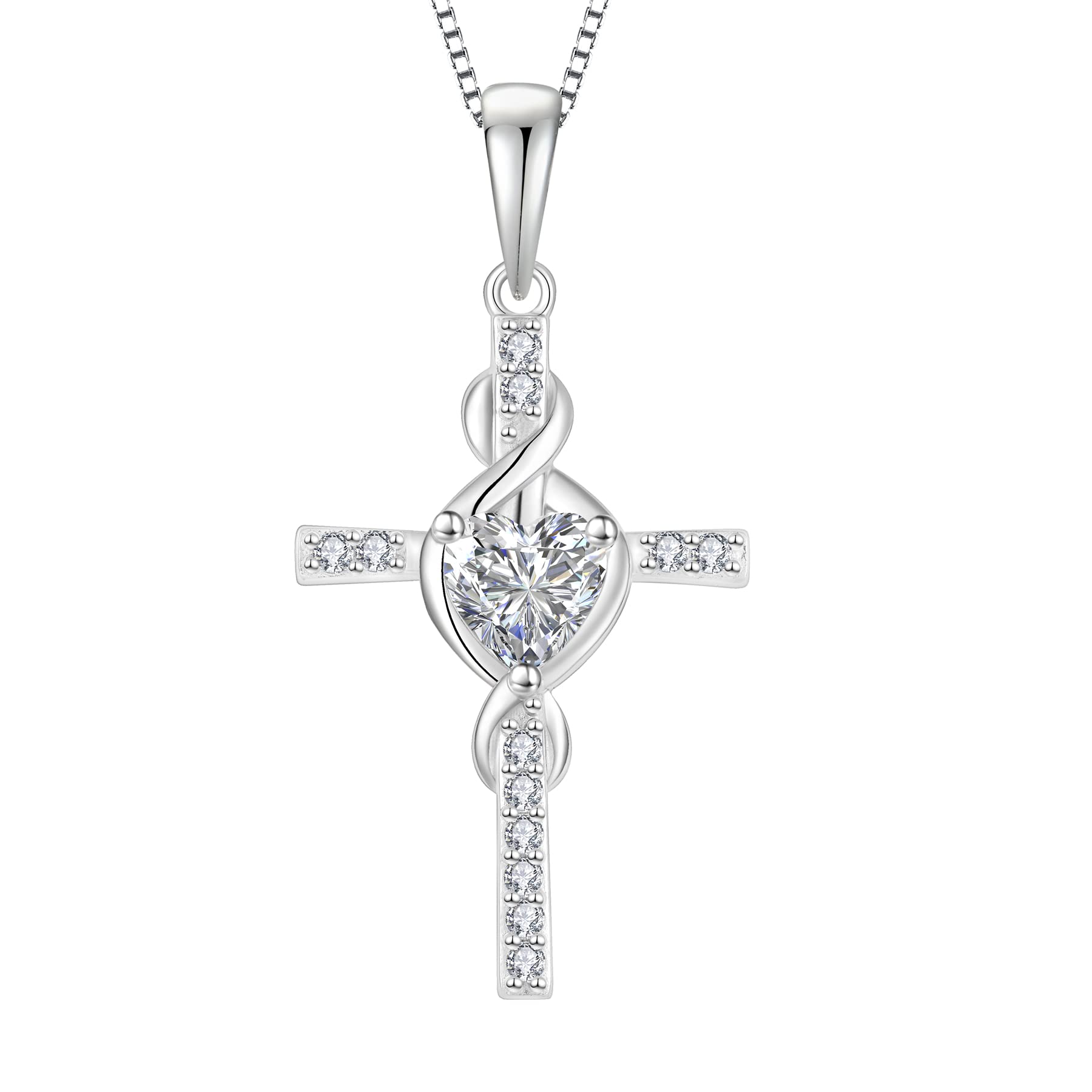 Lwsary Infinity Cross Necklace for Women 925 Sterling Silver Christian Religious Crucifix Pendant Birthstone Jewelry Gifts for Her