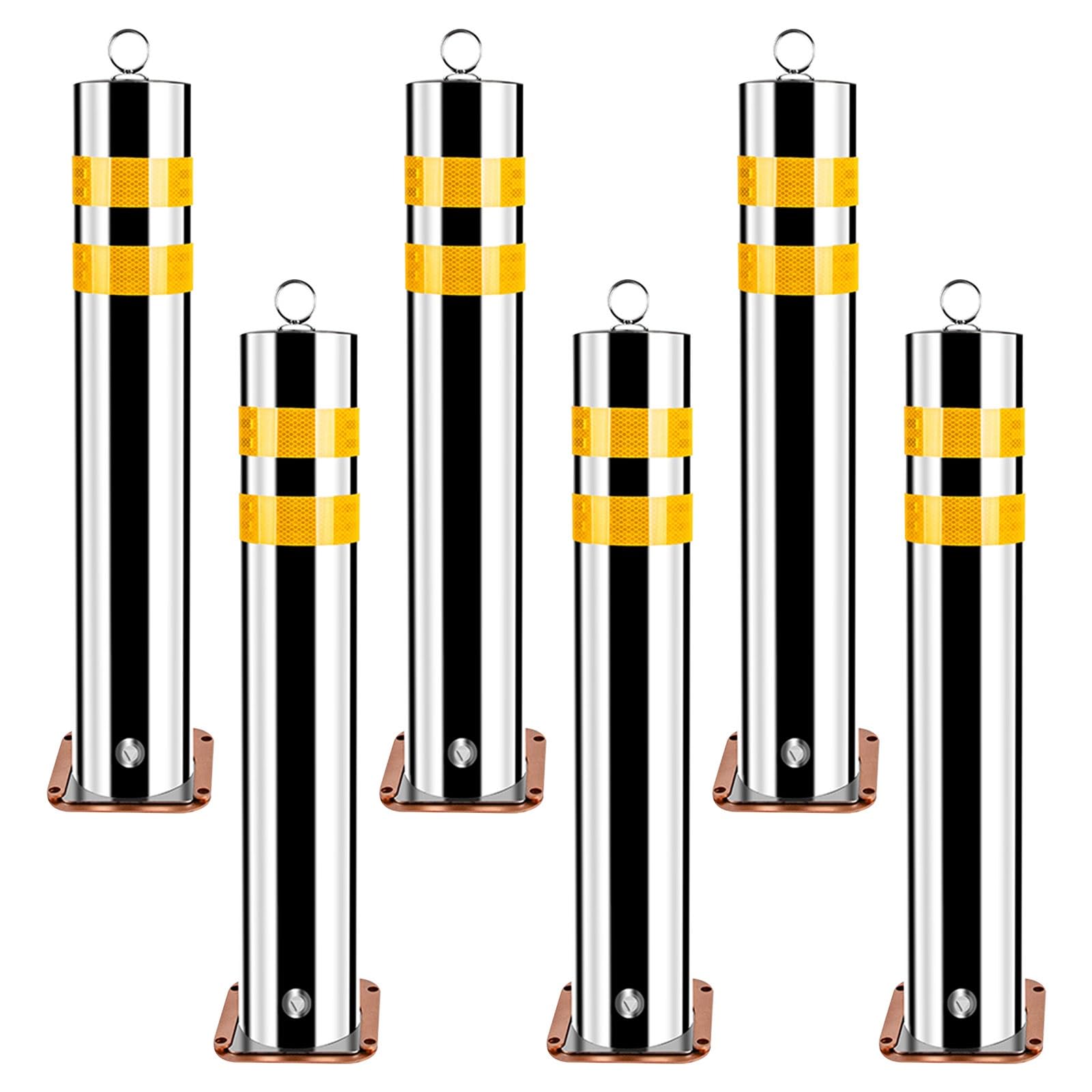 Aioneer Safety Bollard, Removable Bollard, Barrier Safety Bollard Post With Reflective Strips And Hanging Ring, For Parking Lots Driveways Garage Pathways -75 * 11.4cm/29.5 * 4.5in(5PCS)