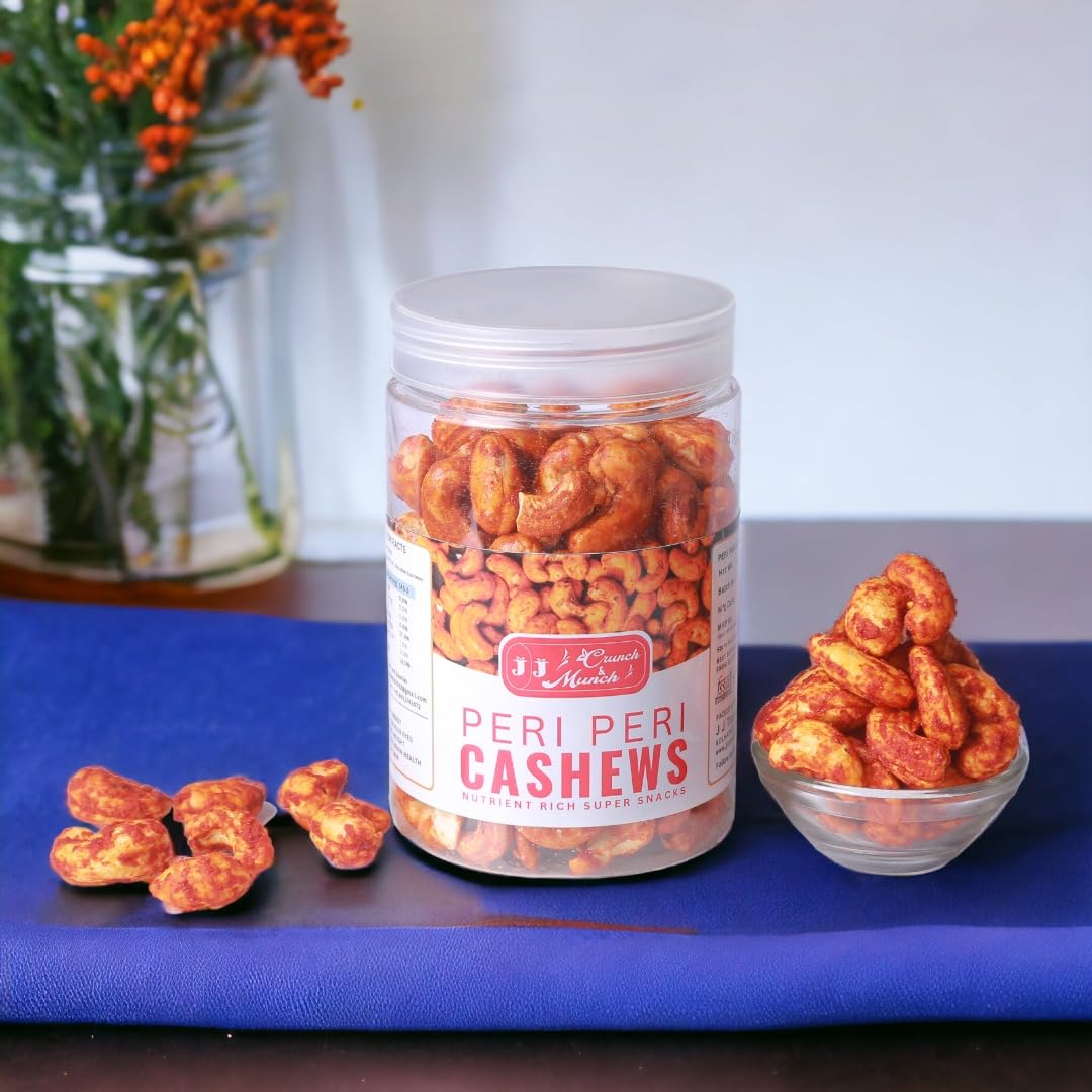 J J crunch N munch Peri Peri Cashew Jar - 250 Grams | Kaju roasted in olive oil, not fried | Healthy dryfruit snack | Diet friendly | Premium Gift | Birthday, Anniversary, Wedding (3) 1