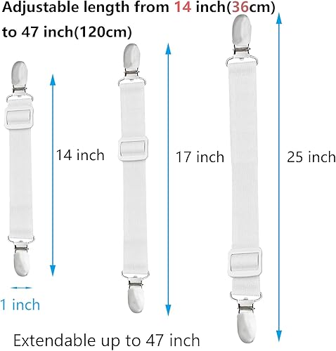 Miniatura 10 de 10 correas ajustables para sábanas, clips para sábanas, soporte elástico para sábanas bajeras, clips de correas de sábana bajera, tirantes de cierre