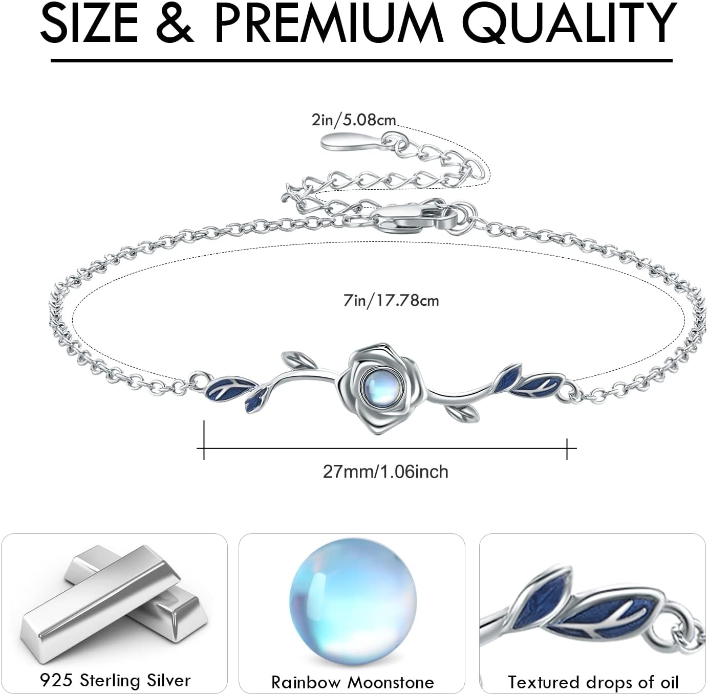 CUOKA MIRACLE Moonstone Rose Bracelet S925 Sterling Silver Rose‘s Moonstone Bracelet For Women Rose Jewelry Gifts For Women - Image 7