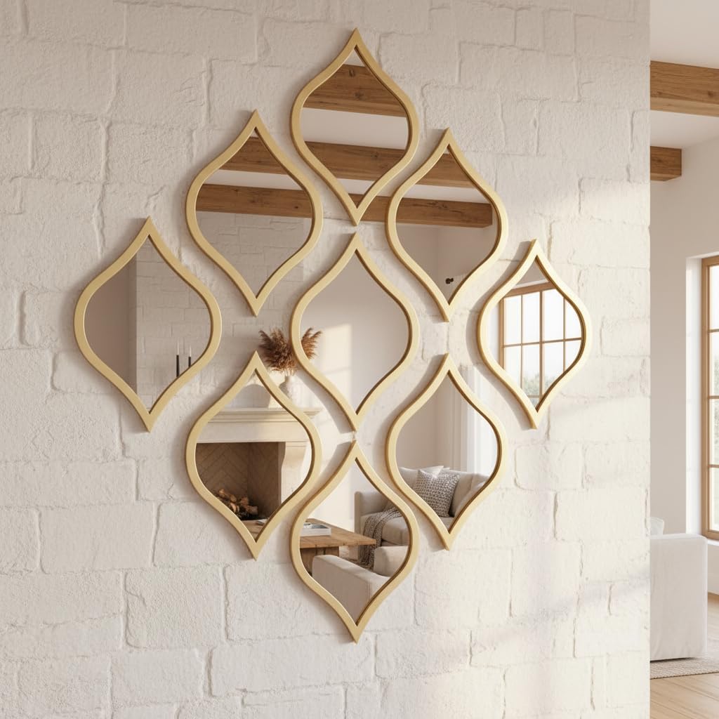 farmhouse 9 pcs teardrop lotus mirror decor rustic wall art for living room bedroom