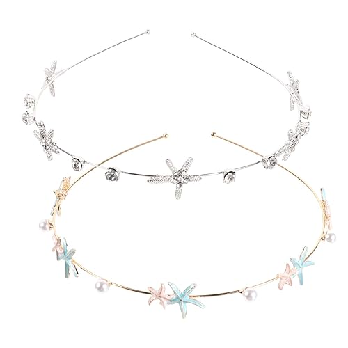 Beaupretty Llavero de coche, 2 unidades, diadema de perlas con diamantes de imitación, aros náuticos para novia, boda, cabello, tiara de playa, para