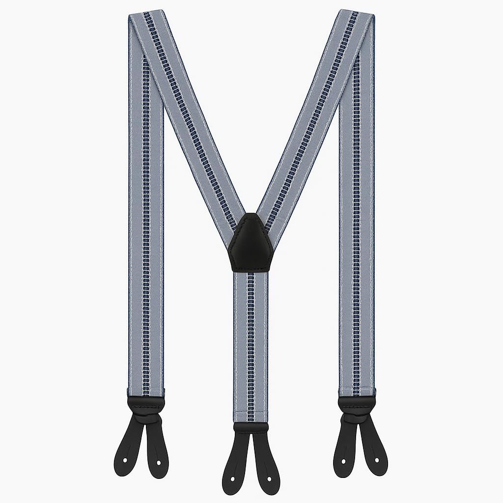 Elegant Braces 3.5 cm X-Shape with Button Closure Adjustable for Men and Women, Without Clips, Suit Braces for Buttoning with 6 Buttonhole Suspender, Blue with Pattern, extra breit