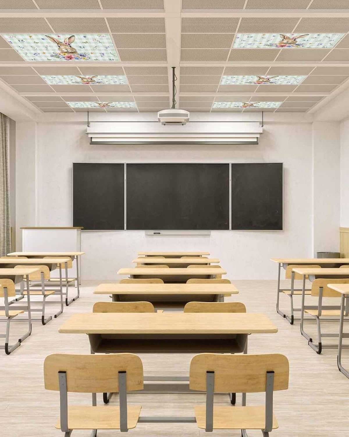 3 Pack Fluorescent Light Cover for Classroom Ceiling Light, Floral Bunny Magnetic Light Cover Filters, Green Plaid Easter Light Covers for Office School Spring Holiday Drop Lamp Ceiling Decor 4x2 Feet