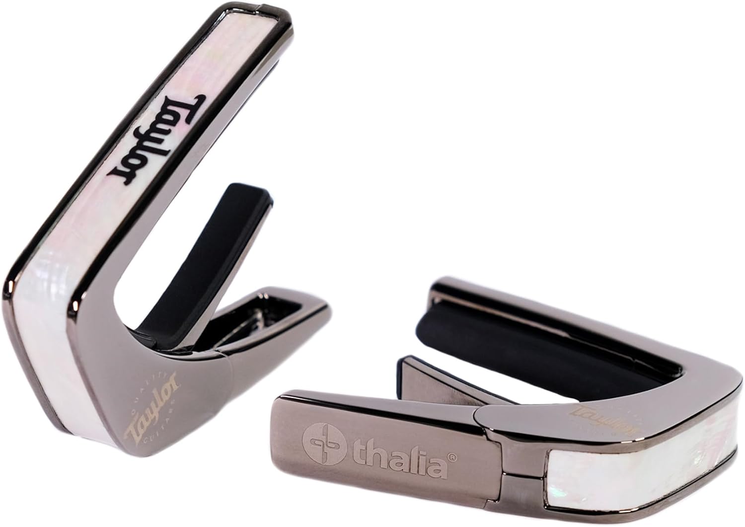 Taylor Black Chrome Finish Capo - White Pearl w/Black Taylor Logo