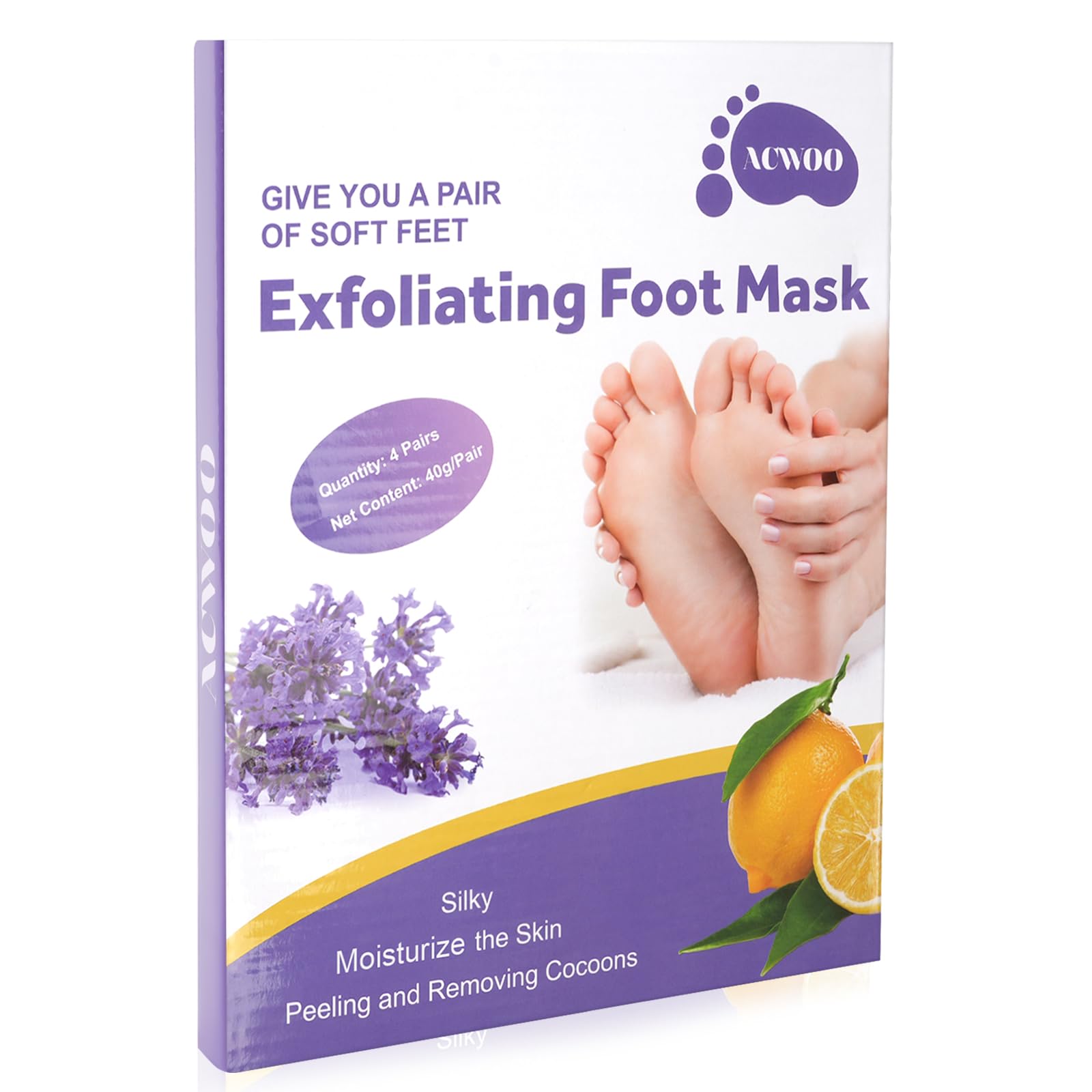ACWOO Maschera Piedi Esfoliante, 4 paia Maschera Peeling Piedi， Maschera per Piedi Efficace Cura dei Piedi i Scrub Piedi, Maschera Esfoliante Rimozione calli e Pelle Morta piedi