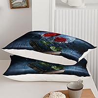 Vista 86 de AILONEN Juego de funda de edredón de rosas rojas tamaño Queen, juego de ropa de cama 3D con rosas rojas aceitadas para niñas, funda de edredón