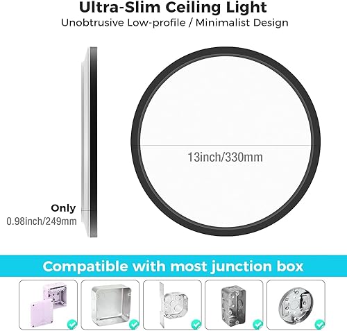 Miniatura 7 de libtit 13 Inch Black Flush Mount Ceiling Light,3 Pack 3200LM 28W Ultra-Slim LED Ceiling Light,3000K4500K6000K Selectable Low-Profile Ceiling Light