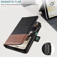 Vista 5 de KEZiHOME Funda para Google Pixel Fold, cuero genuino [bloqueo RFID] Funda tipo cartera con ranuras para tarjetas, función atril y tapa protectora