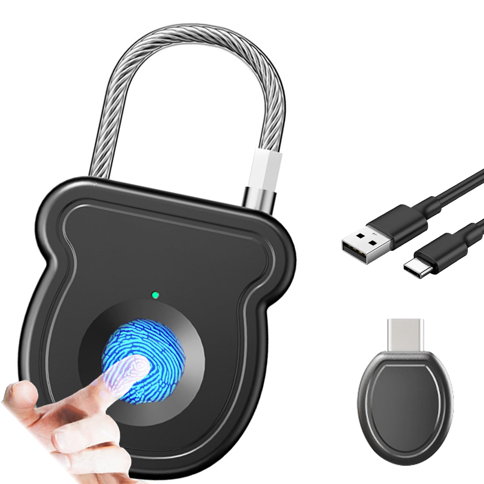 Candado de huellas dactilares para casillero de gimnasio con llave USB, cerradura biométrica de 20 usuarios para equipaje, mochila, caja de herramientas, maleta, bolsa con cremallera