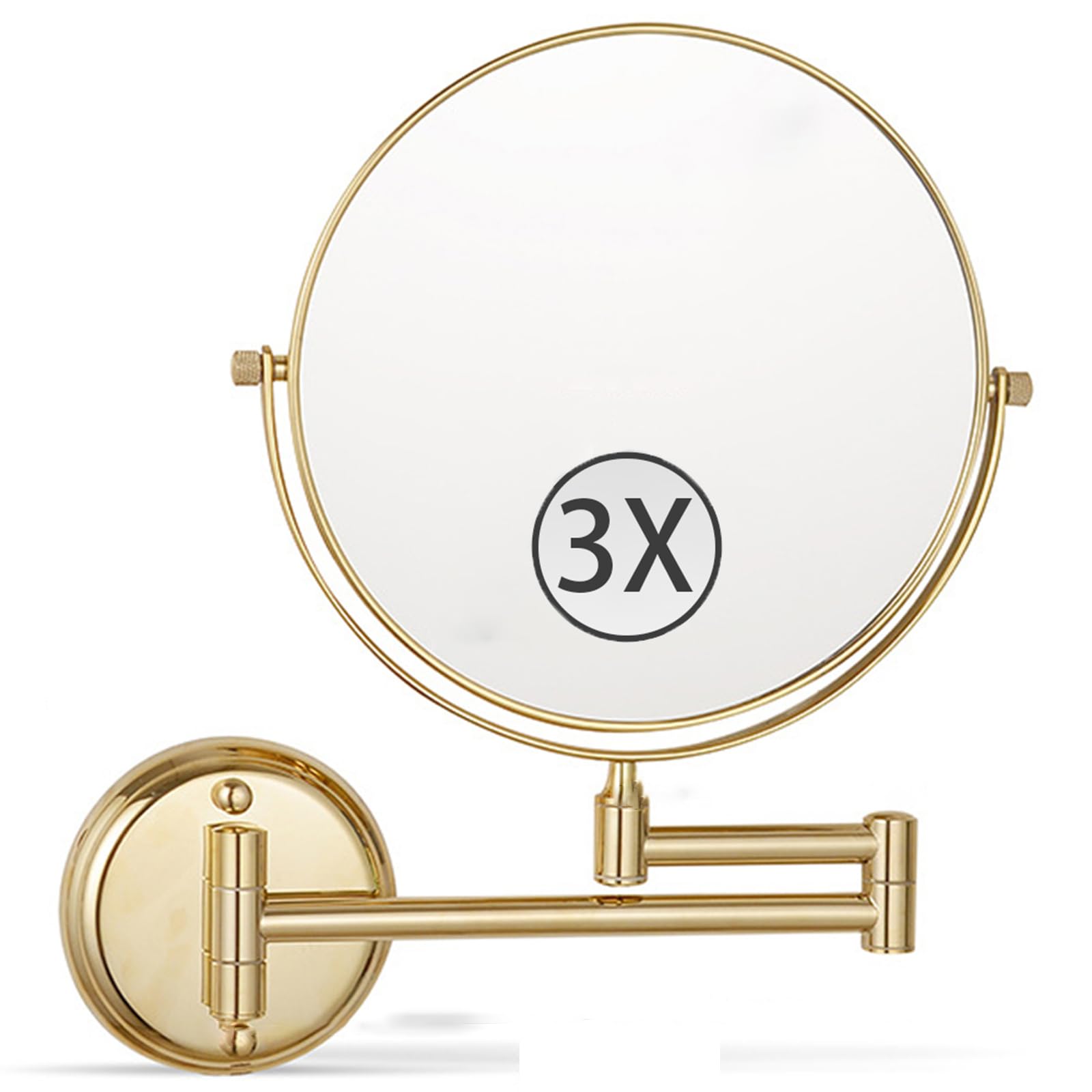SXFSDOU 6" Wall Mounted Makeup Mirror with Magnification, Double Sided Magnifying Mirror, 360° Swivel Extendable Vanity for Bathroom,Gold,3X
