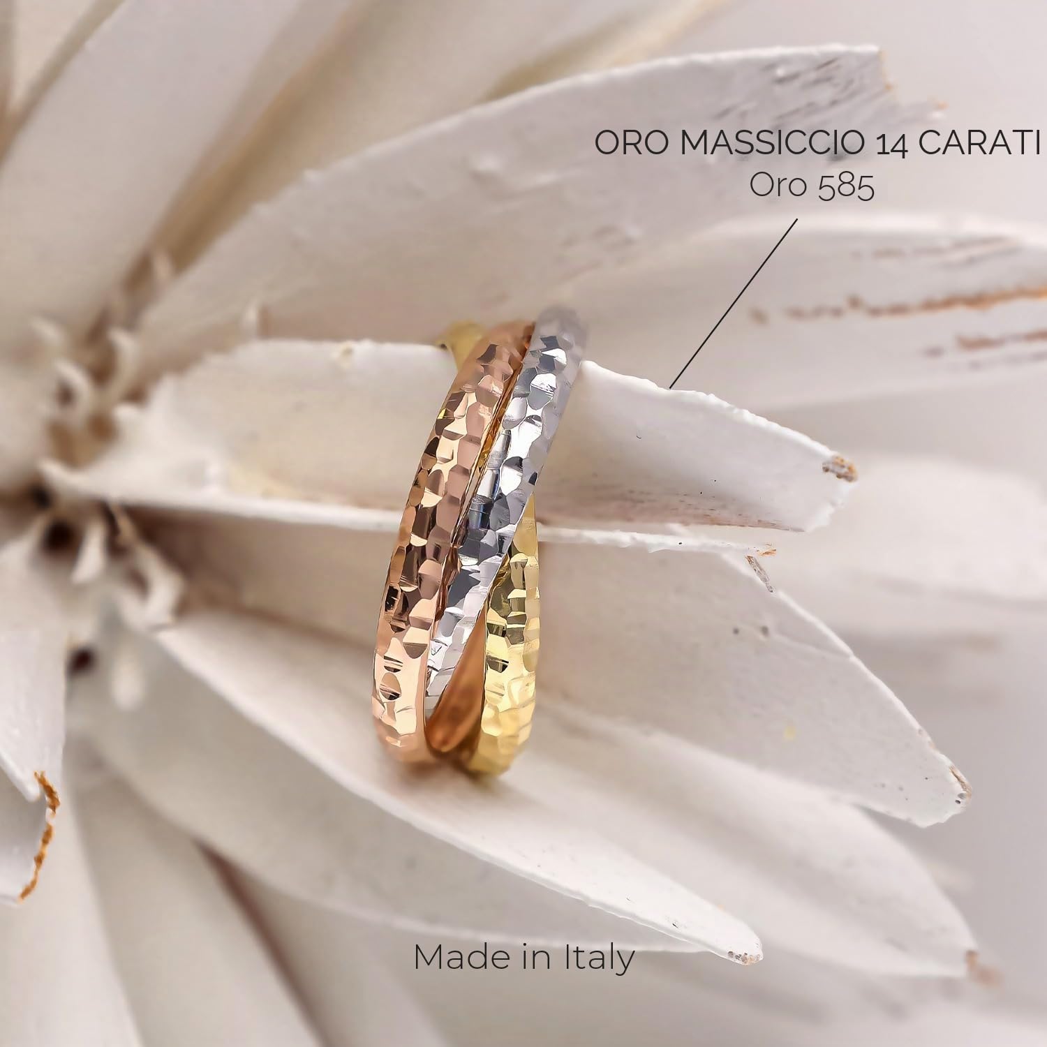 forme di Lucchetta - Anello Tre Ori Intrecciati Oro Bianco Rosa Giallo 14k | Effetto Diamantato, misure da 10 a 22, Anelli d'Oro per Donna, Gioiello Made in Italy 12