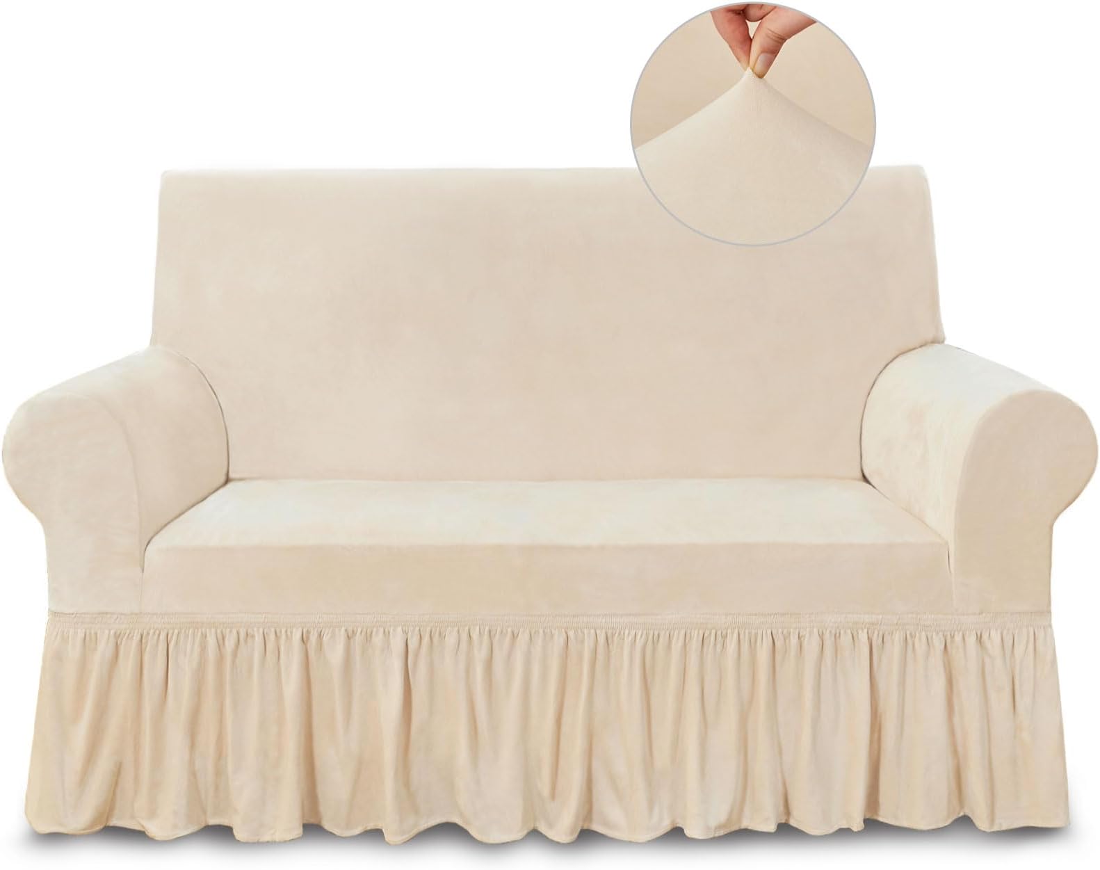 NICEEC Loveseat Cover Super Soft 1-Piece Slipcover for Loveseats Beige Stretch Universal Spandex Couch Covers for Living Room Easy Fit Washable Furniture Sofa Protector with Skirt