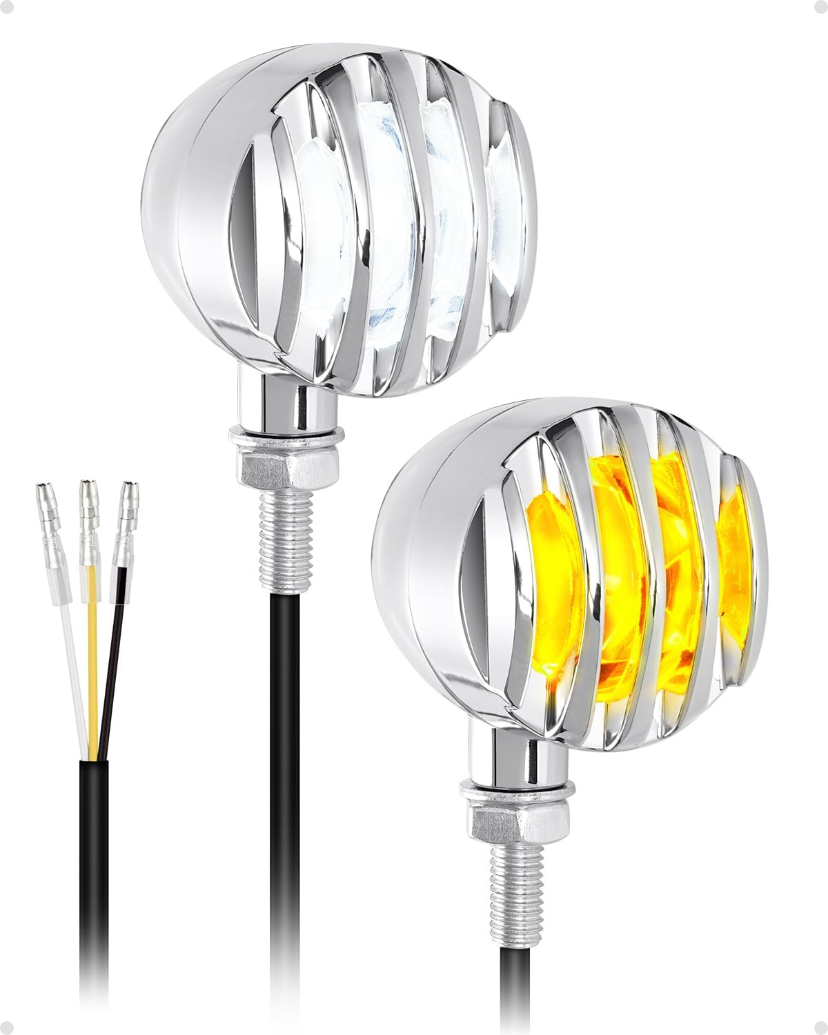 Motorcycle Turn Signals 48 LED Bullet Turn Signal Lights Motorcycle Blinkers Amber White Indicator Fit for Honda Yamaha R3 Suzuki Kawasaki Harley Sportster (Chrome)