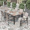 HERA'S HOUSE Patio Table and Chairs for 6, 7 Pieces Outdoor Deck Dining Sets, Wood-Like Rectangular Metal Table Set with Chairs for Lawn Garden Backyard, Brown