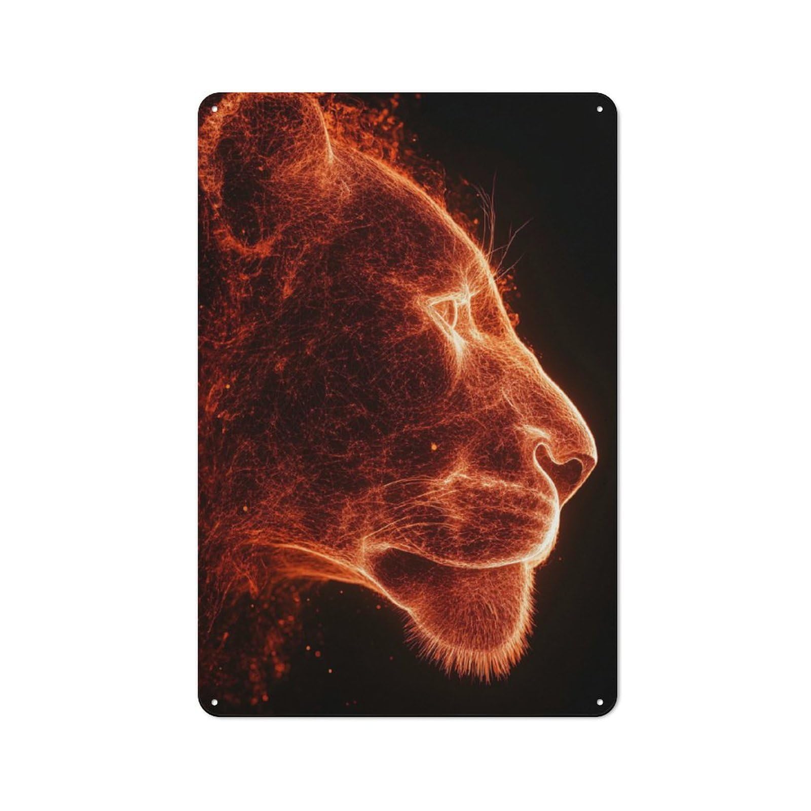 Metal Wall Sign 30x20cm Featuring Fiery Lion Profile for Café Or Restaurant, A Decorative Metal Sign for Cafés And Restaurants