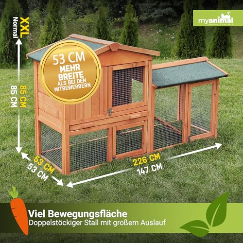 Miweba MyAnimal Hasenstall MH-03 | Kaninchenstall mit Freilaufgehege - Hasenkäfig - Kleintierkäfig - Holz imprägniert - Kaninchenkäfig Winterfest - Kleintiergehege - Käfig - Hasenhaus (Braun)