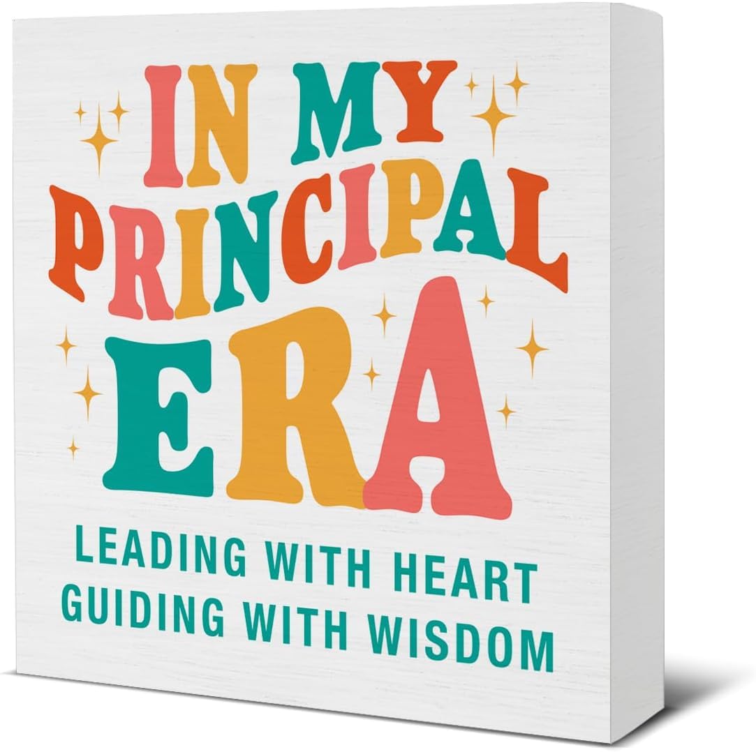 In My Principal Era Box Sign 5x5 Inch Colorful Desk Decor