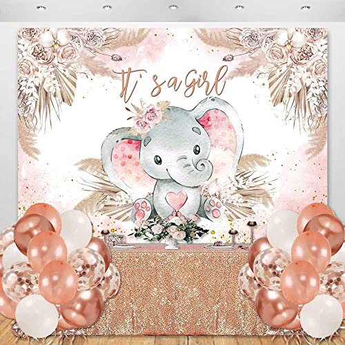 Fondo para Baby Shower Elefante Boho Rosado 7x5ft miniatura 3