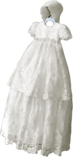 Newdeve Long Baptism Dresses for Baby Girls Christening Gowns Toddler with Bonnet