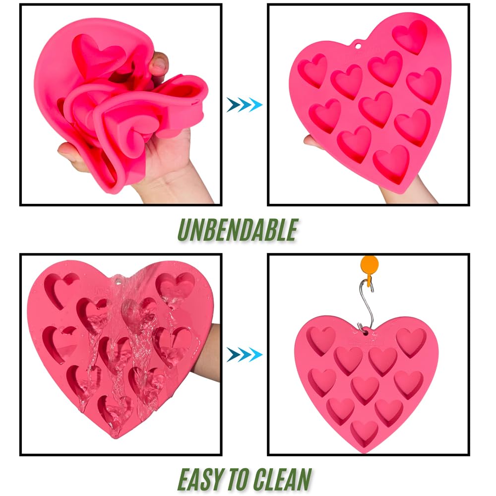 Moldes de silicona con forma de corazón para hornear, moldes grandes de 2 pulgadas, 10 cavidades adecuadas para moldes de cubitos de hielo, molde de chocolate, moldes de silicona de San 4