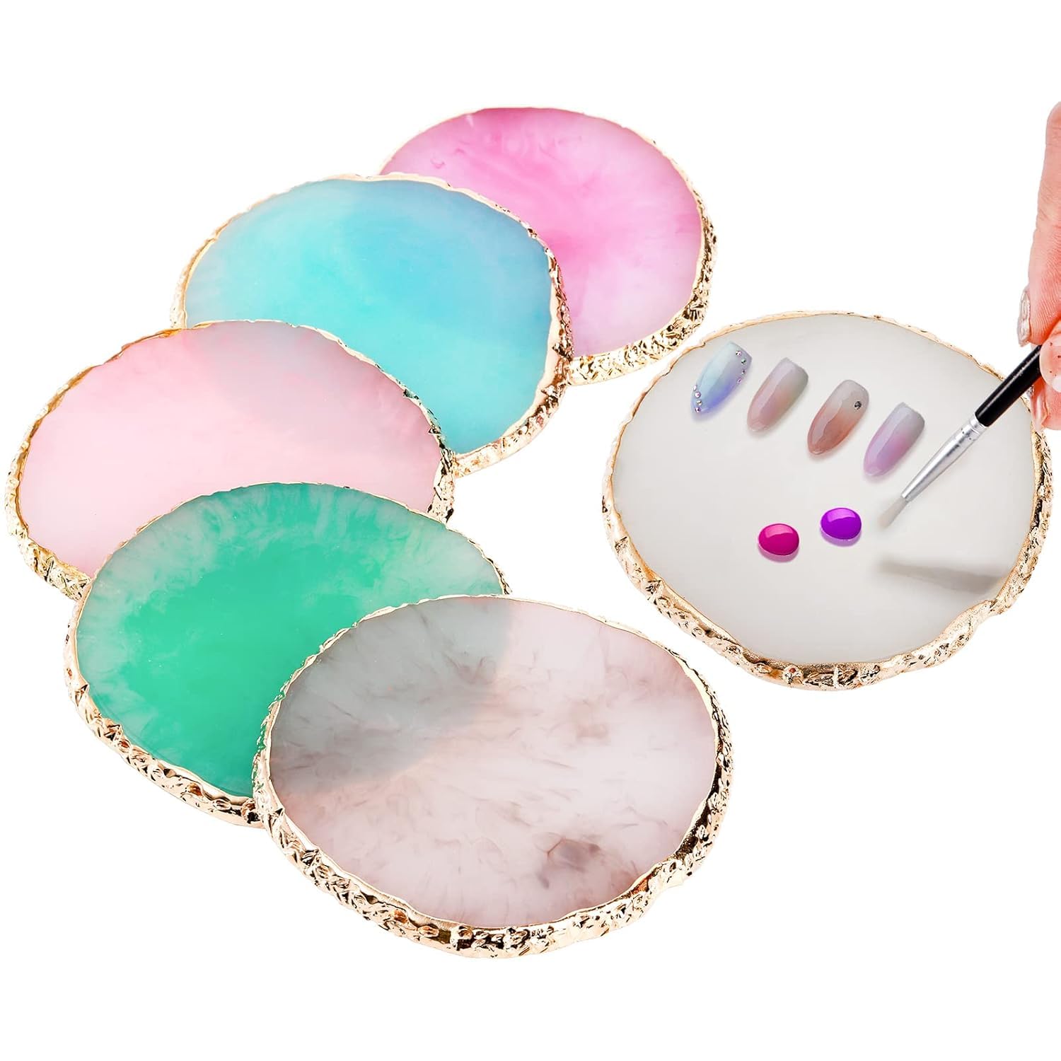 NAILWIND Resin Stone Nail Art Palette, Nail Mixing Palette with Diamond Base, Nail Art Cosmetic Mixing Palette Color Mixing Pigment Polish Holder Nail Art Painting Gel Palette Round Mix - 1 pcs-image-17