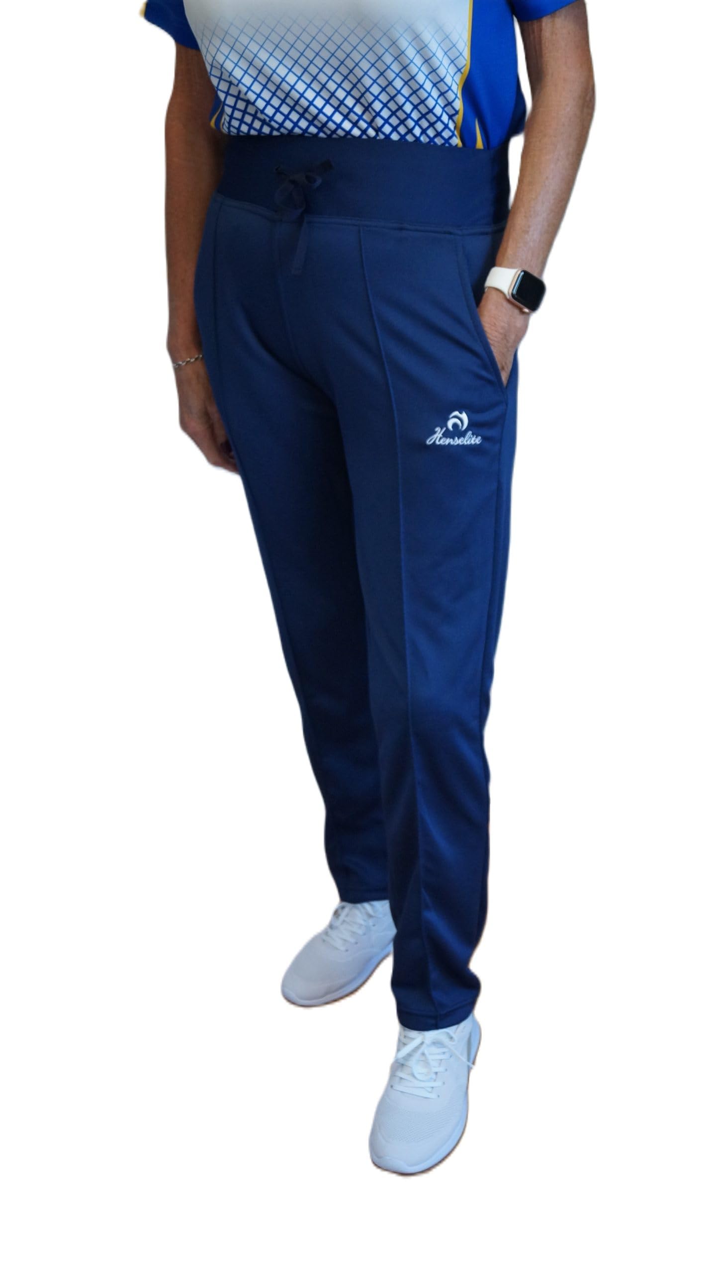 Henselite Ladies High Waist Lawn Bowling Trousers in 4 Colours. (UK, Waist & Inseam, L, 27, Navy)