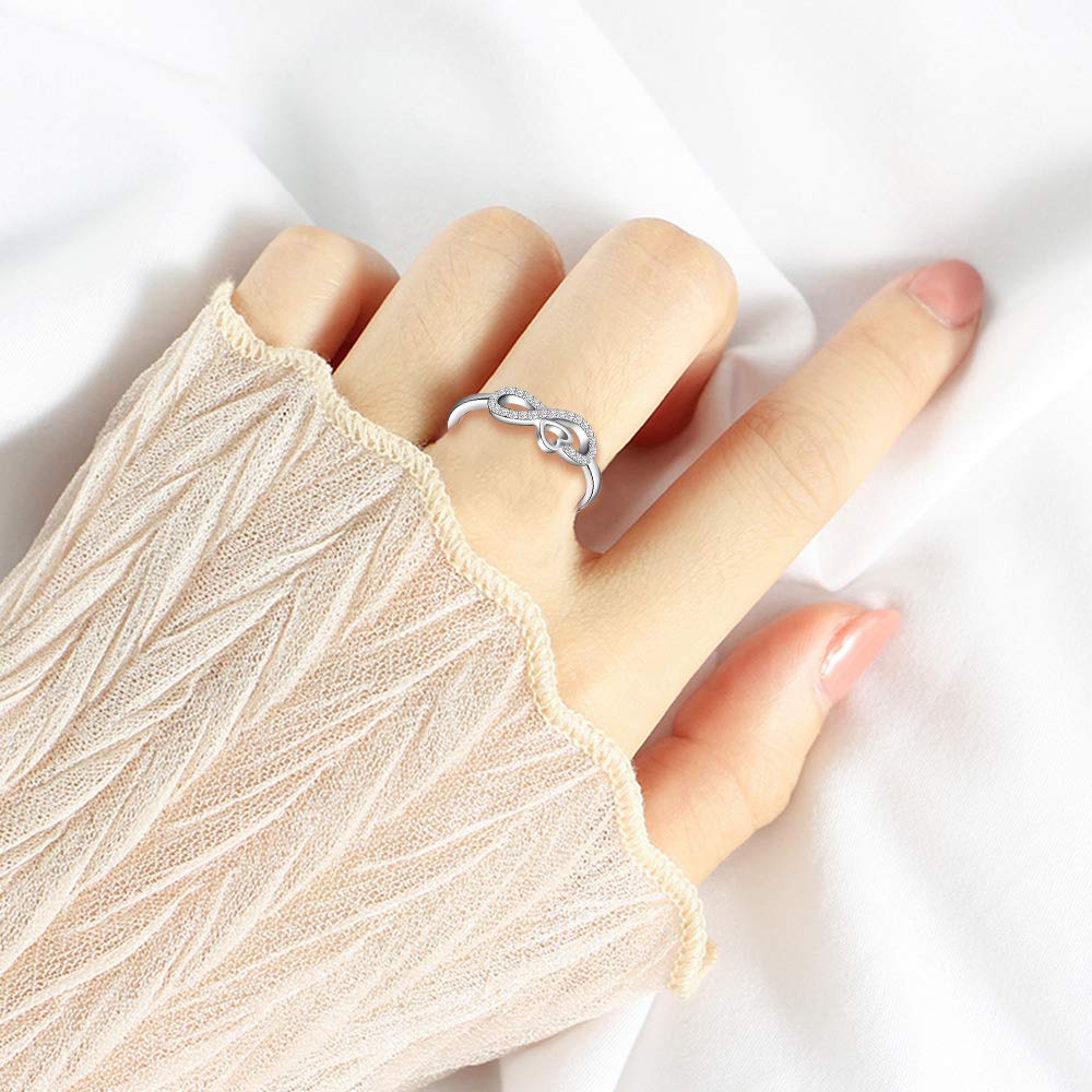 Bague ouverte en argent 925 pour femme fille, anneau de symbole de l'infini incrusté de zircon - Bague de mariage - Taille réglable - Cadeau d'anniversaire de Noël