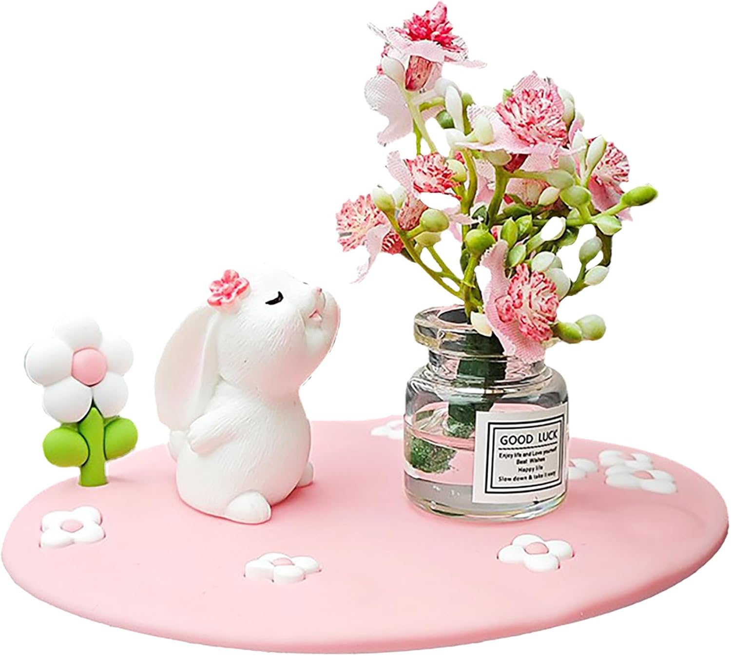 Cute Rabbits Flower Decor, Car Dashboard and Desk Accessories for Women