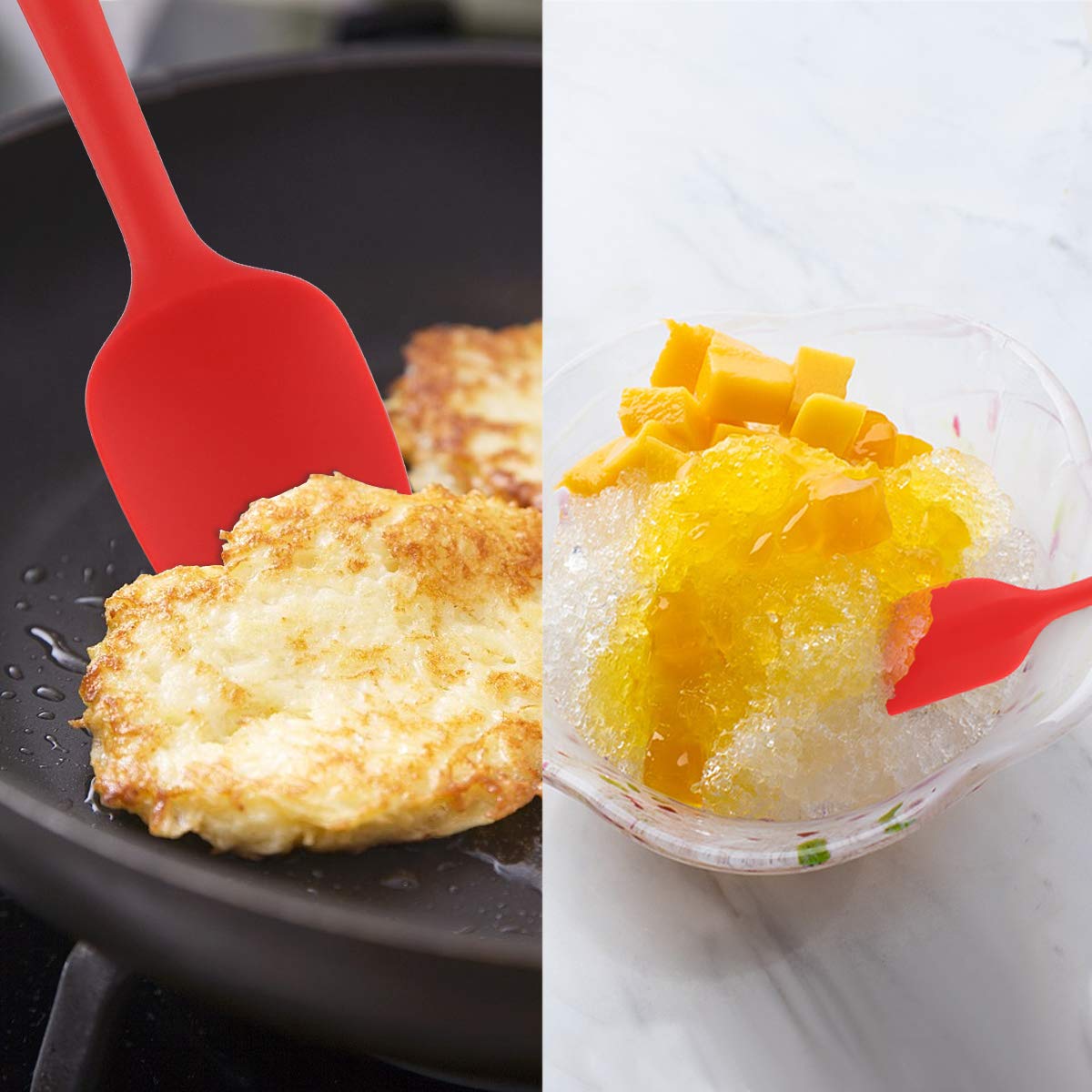 Spatule en Silicone，Spatule de Silicone de Cusine Kit，6 Ustensiles Antiadhésifs Résistants à La Chaleur Avec Noyau en Acier Inoxydable Résistant à La Corrosion Pour La Cuisson et Le Brassage (Rouge)