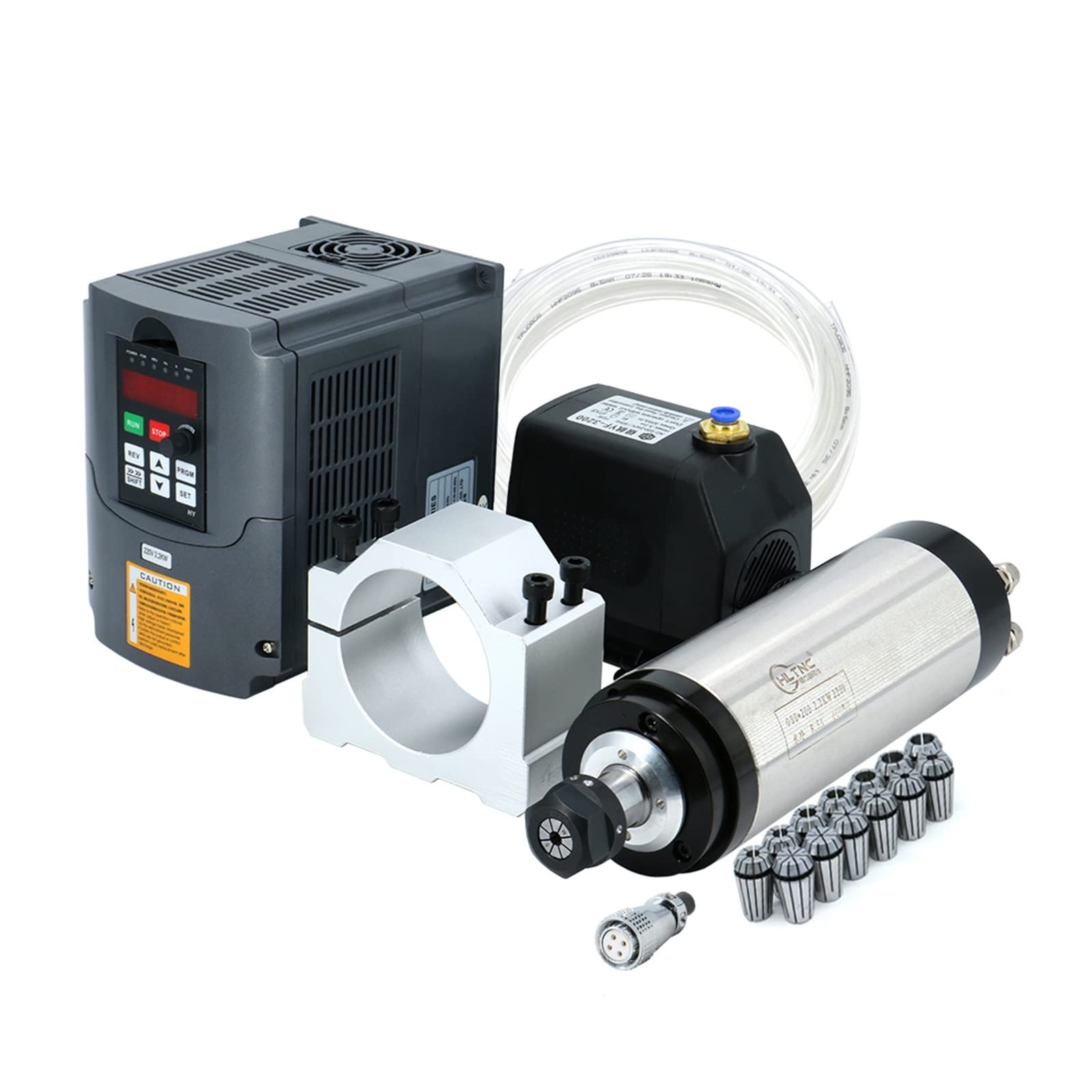 Lloopk Hy Vfd Sliver Cnc Spindle, Cnc Machine Tool Spindle 2200W 2.2Kw 24000Rpm Er20 Water Cooling Vfd 80W Pump 80Mm Bracket Collets(,380)