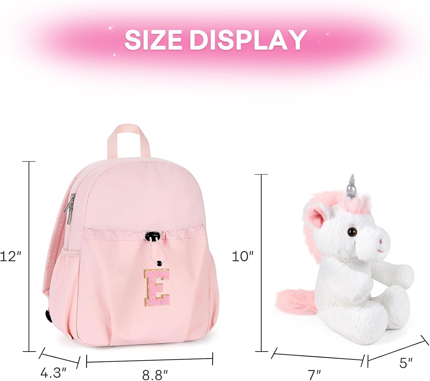 mibasies Initial Toddler Backpack for Girls 2-4, Unicorn Backpack Toys for Girls, Birthday Gifts for 2 3 4 Year Old Girl - Pink E