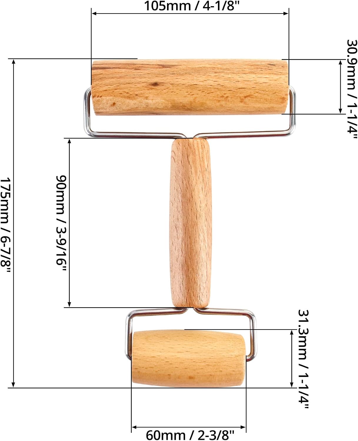 QWORK 2Pcs Hardwood Roller 2 in 1, 6-7/8" Dual Roller Tool for Pottery Clay Working