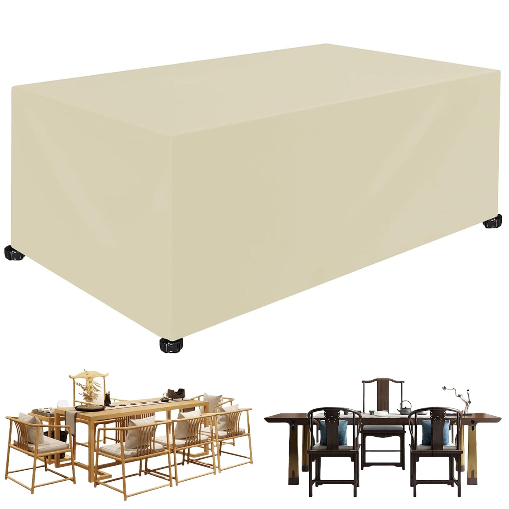 Copertura Protettive per Mobili da Giardino 80 x 300 x 80 cm Antivento/Resistente allo Strappo/Antipolvere, Telo Copritavolo da Esterno, per Patio, Esterni, Tavolo, Beige