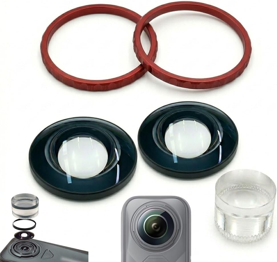 Replacement Camera Lens for Insta360 X5, Panoramic Camera, Black Glass Repair Part Accessories, 360 Degree Wide-Angle Lens with Anti-Reflective Multi-Layer Coating (Red(2-Pack))