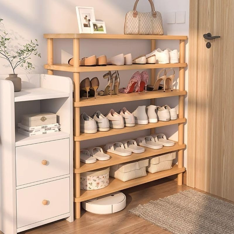 Multi-Tier Bamboo Shoe Shelf Storage Organizer, Heavy Duty Free Standing Shoe Racks, Shoe Organizer Storage Shelf for Entryway, Living Room, Hallway (6-Tier)