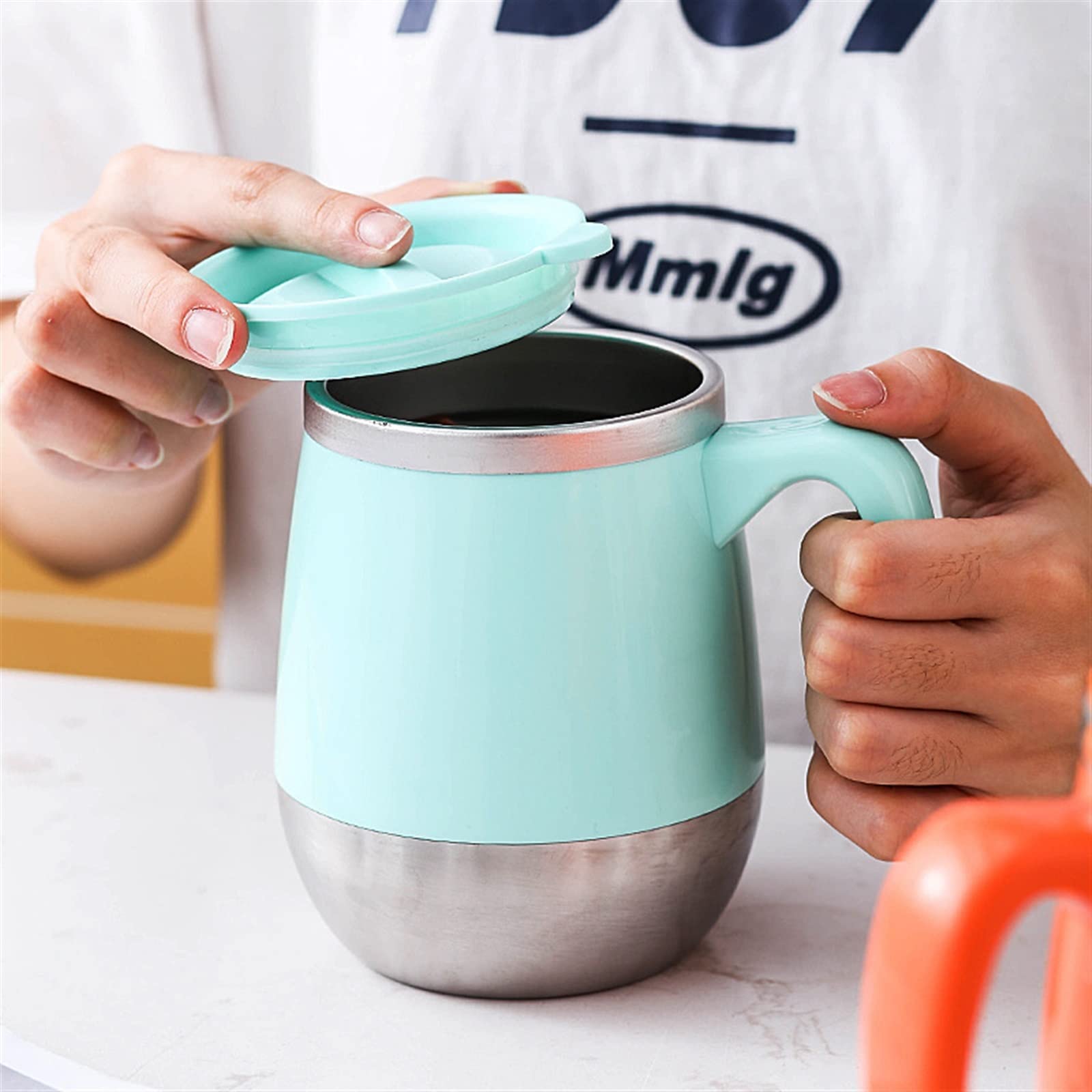 Taza de Café, Taza Térmica de Viaje, Taza térmica de doble pared de 500ml con tapa, tazas de café y cerveza, taza de agua del té portátil for viaje y Camping, vaso aislado(Light blue)