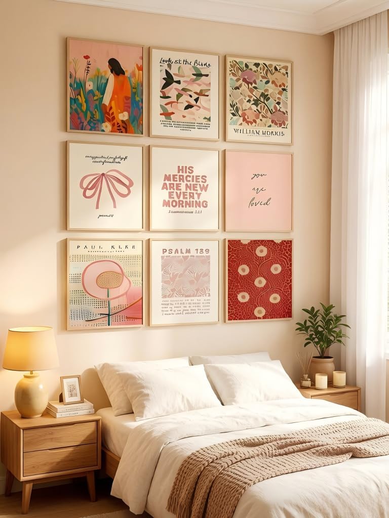 RYZopmuy Christian Wall Art Prints, Set of 9, Bible Verse Poster, Pink Floral, Unframed, 8x10 Inch living room, bedroom, bathroom Decor