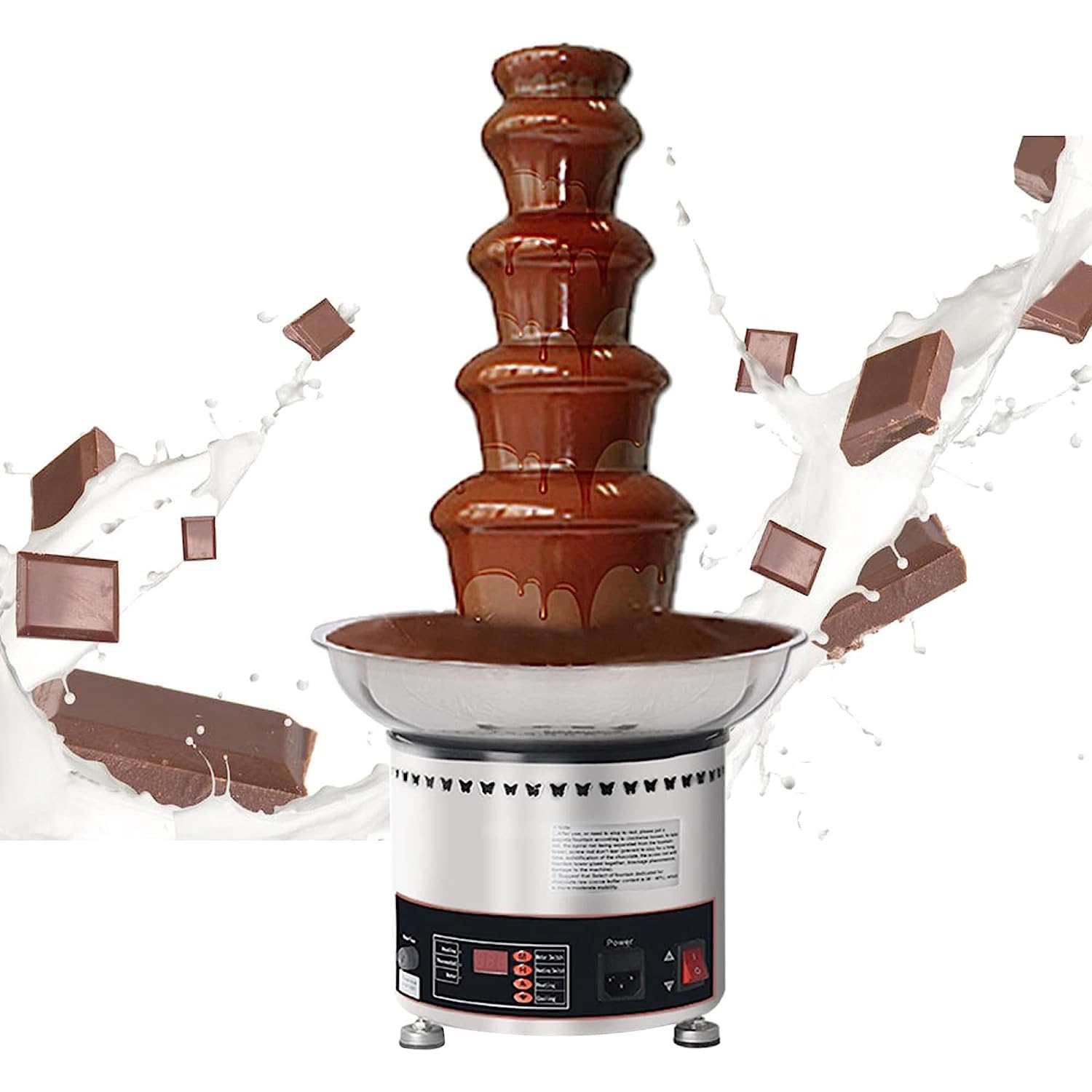 MYUYEE Chocolate Fondue Fountain - Commercial Stainless Steel Machine With Temperature Control For Bbq Sauce, Nacho Cheese, And More (5Tier)