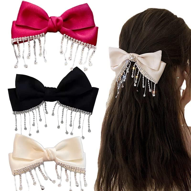 VSAKSH 1Pcs, Satin Silk Bow French Hair Barrettes Clips with Tassel Rhinestone for Women Girls Cute French Hairpin Hair Accessories (Red, Black & White) (B0CGRZHZGG) Amazon Price History, Amazon Price Tracker