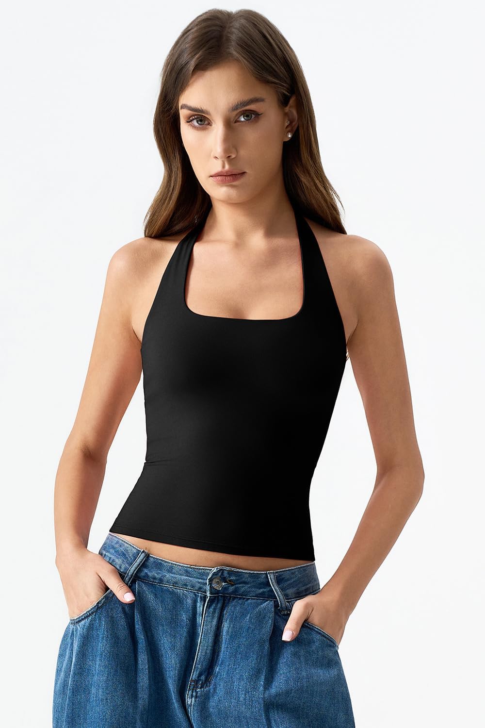 QINSEN Womens Halter Top Double Lined Tank Top Sleeveless Open Back Slim fit Going Out Tops - Image 4