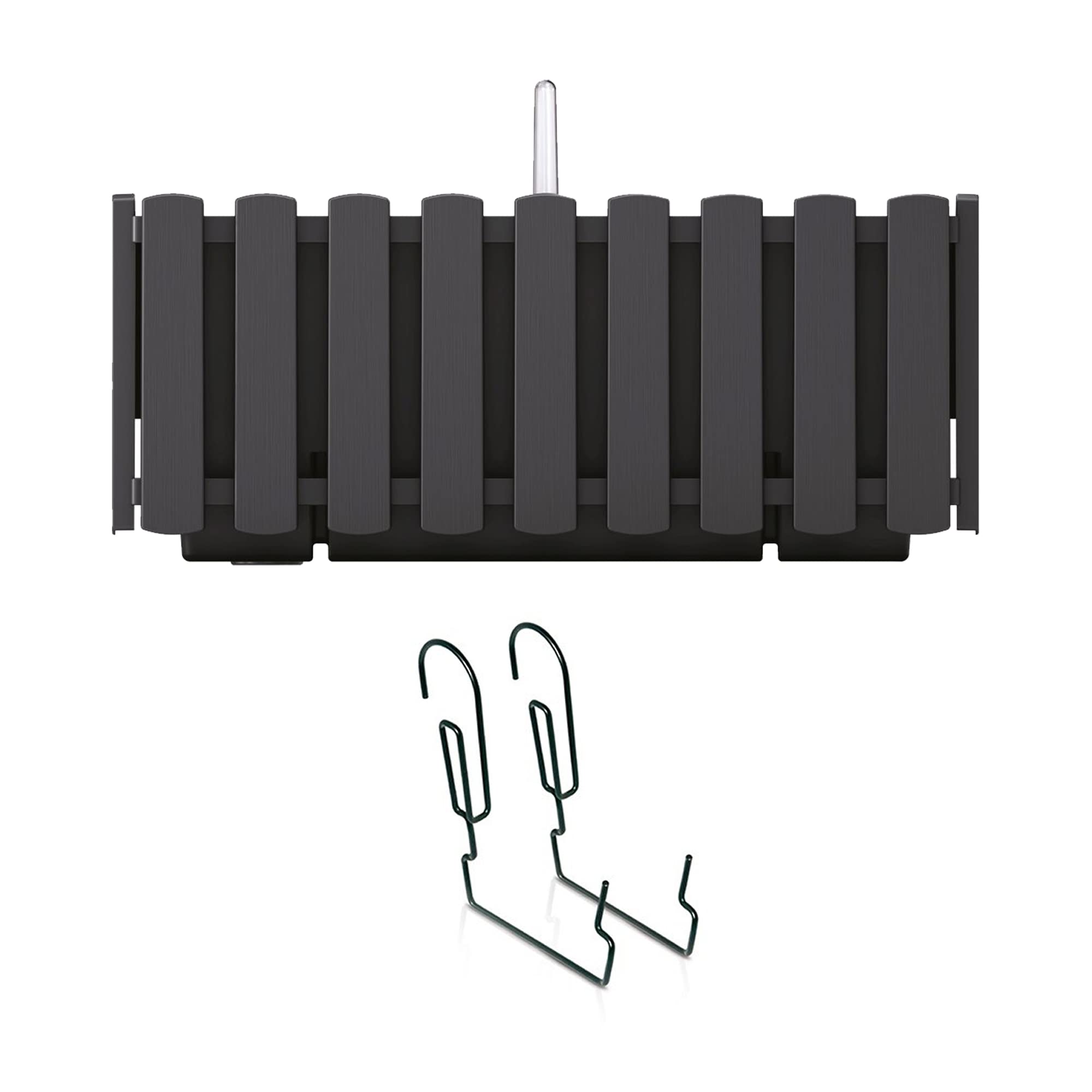 Prosperplast Boardee Fencycase Balcony Box with Hanging and Watering System, Flower Box, Flower Pot with Hook Planter (380 mm Length, Anthracite)