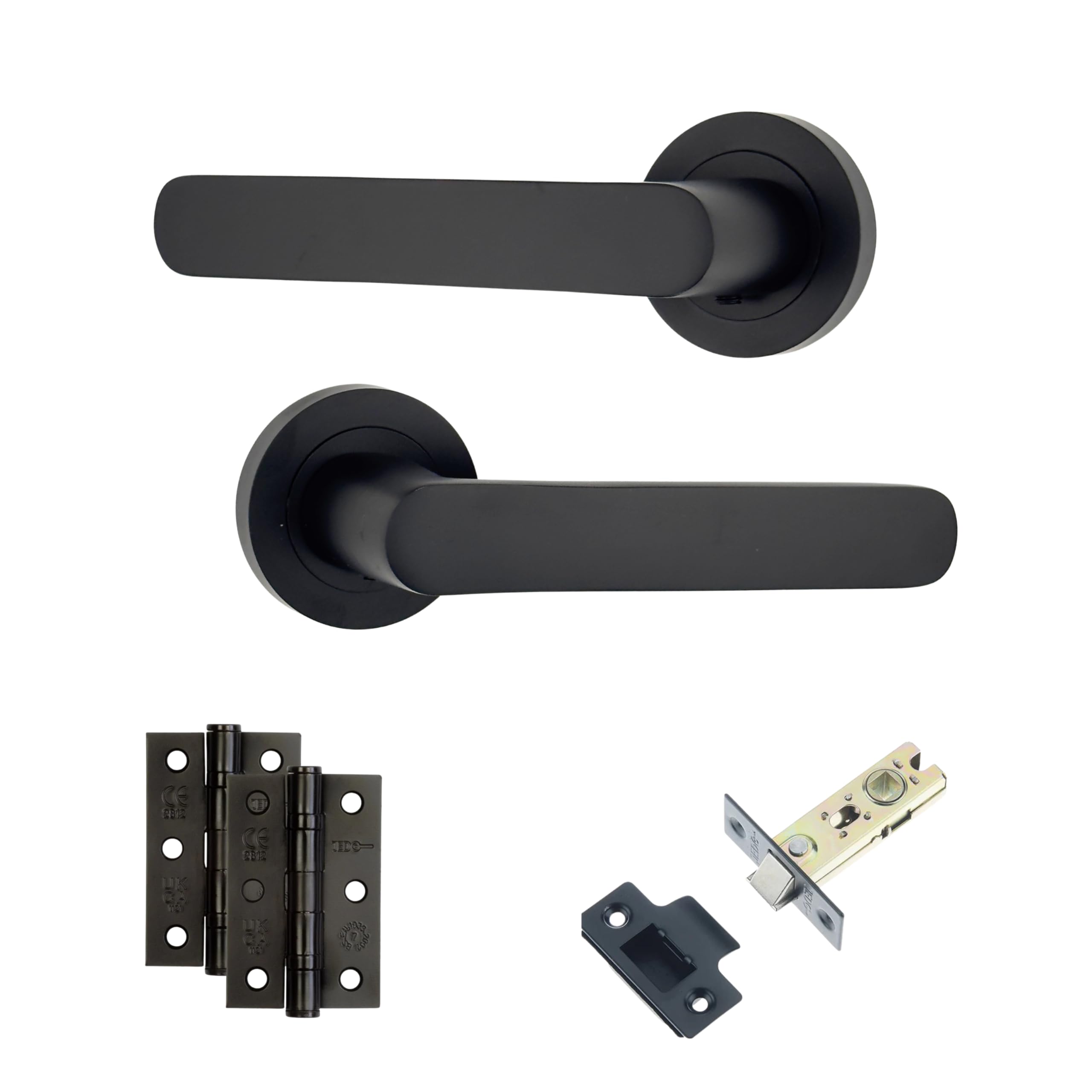 AXS Harlem Door Handle Pair on Rose – Internal Lever Handles with Sleek Bar Design – Latch & Bathroom Door Pack Options – Matt Black, Satin Brass, Antique Brass (Matt Black, Door Pack)