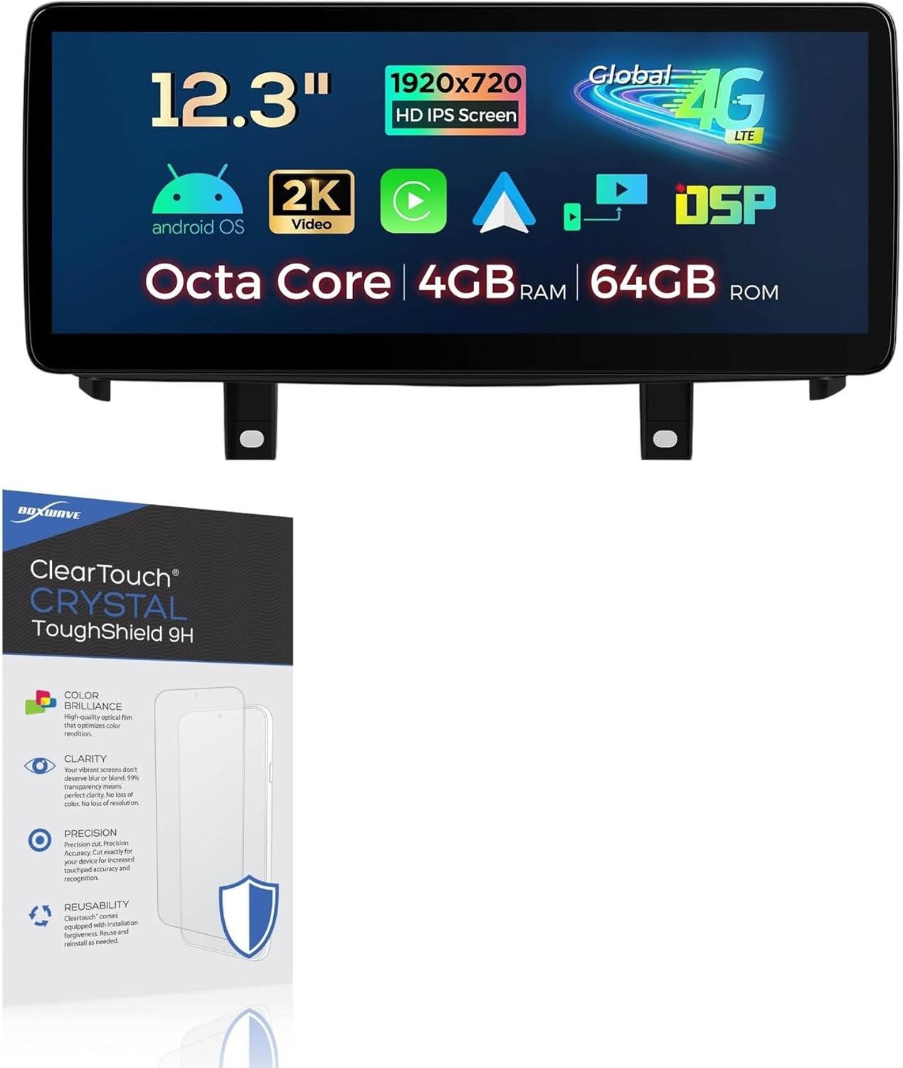 BoxWave Screen Protector Compatible With Xtrons Car Stereo for BMW (12.3 in) - ClearTouch Crystal ToughShield 9H (2-Pack), Clear 9H Tough Flexible Film Screen Protector