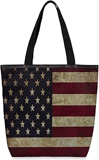 Sacolas de lona com zíper e bolso interno, bolsa de ombro feminina casual bolsa de mão bandeira americana antiga, bolsas de compras reutilizáveis para cozinha, sacolas de lona para uso para livros, sacolas de compras, sacolas de presente, Multicor