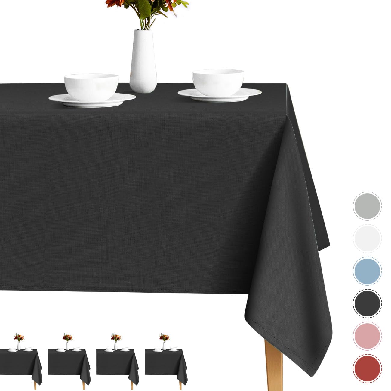 SGAOFIEE 4 Pack Rectangular Tablecloth 60 x 102 Inch table cloth, Stain and Wrinkle Resistant Washable Polyester Table Cloth, Oil-Proof Spill-Proof and Water Resistance Microfiber Tablecloth(Black)