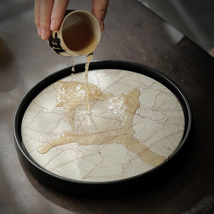 Taca stołowa do kawy Hucheng domowa taca na herbatę okrągła kreatywna taca ceramiczna, sucha taca na herbatę kamionka mały stolik do herbaty mała taca na herbatę na biurko taca na herbatę (A)