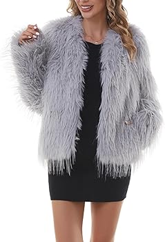Grey shaggy faux fur jacket Clearance